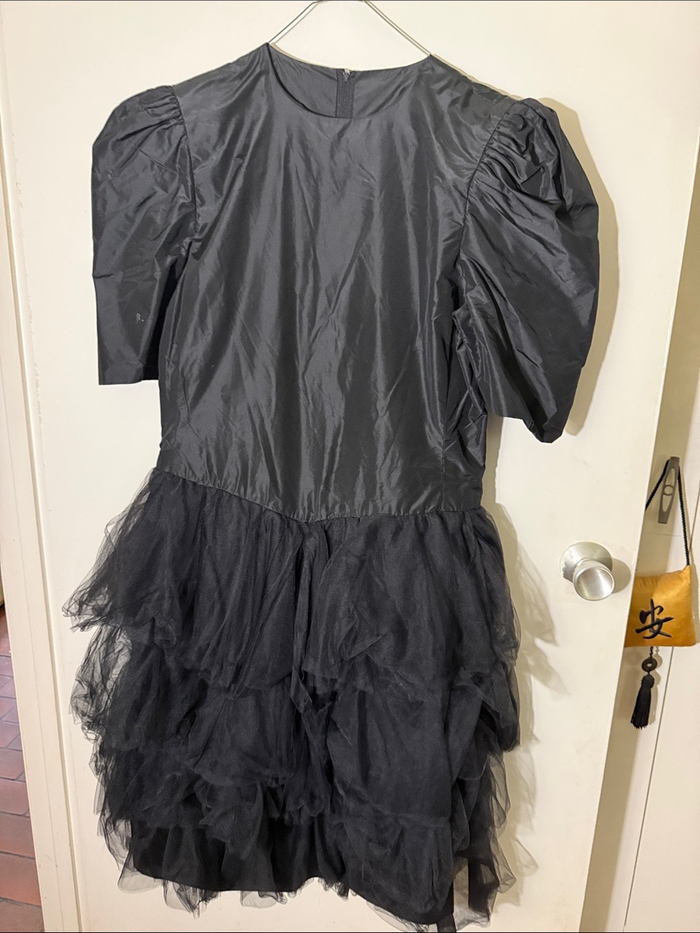 Kids Black Tulle Puff-Sleeve Costume Dress